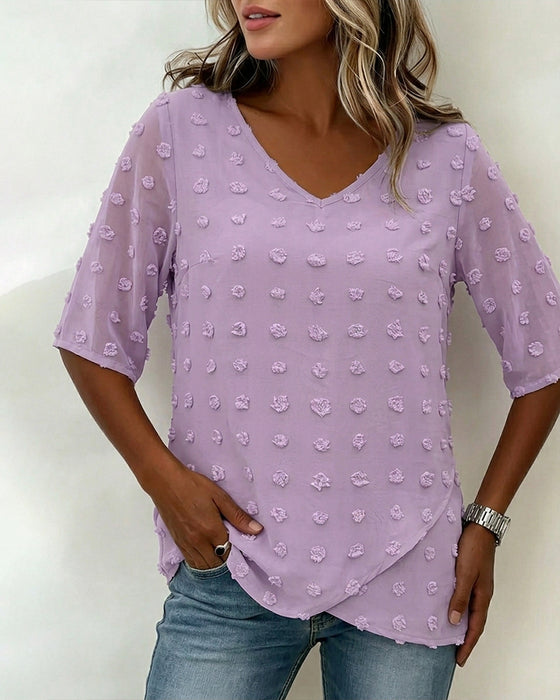 Casual Blouse V-Hals Effen Kleur