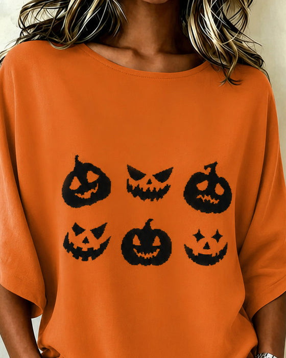 T-Shirt Pompoen Print Korte Mouw