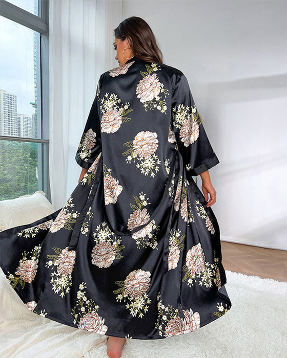 Groot formaat bedrukte zijden sexy pyjamajurk