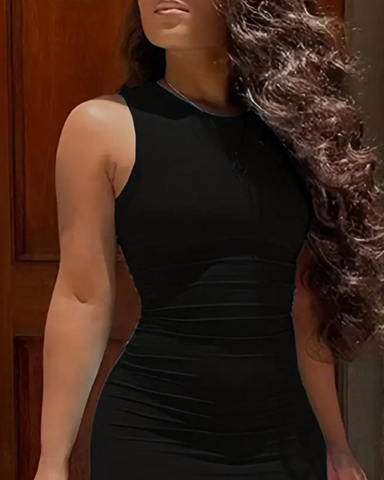 Jurk Effen Kleur Mouwloos Mode Bodycon