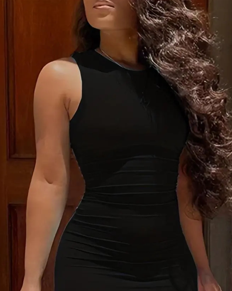 Jurk Effen Kleur Mouwloos Mode Bodycon
