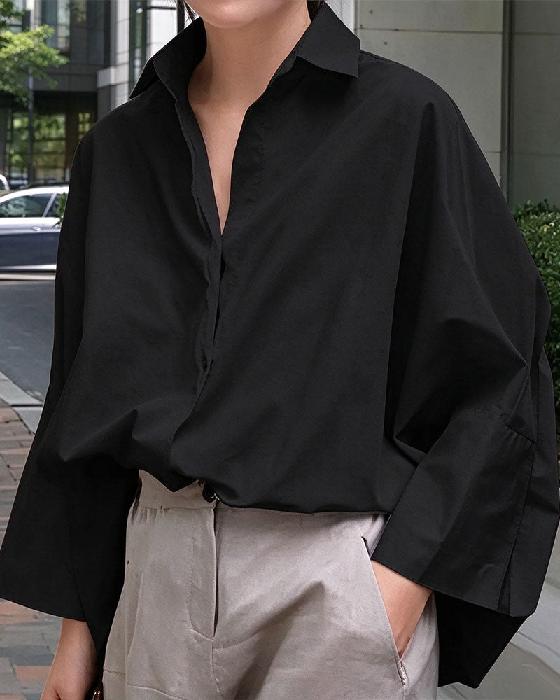 Blouse Losse Vleermuismouw Revers