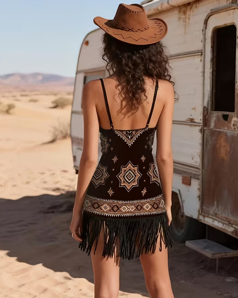 Jurk Met Franje V-Hals Slip