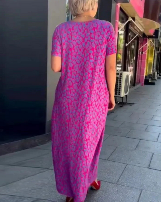 Jurk Temperament Korte Mouwen Drapé Print