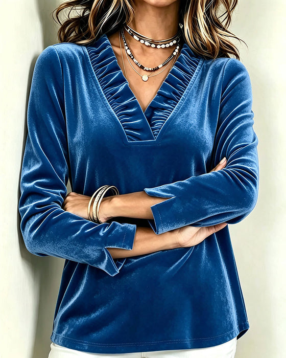 Blouse V-Hals Ruffle Gerimpeld Split