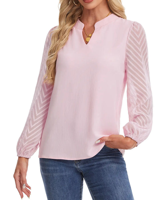 Blouse Opstaande Kraag Lange Mouw Gestructureerd Mesh