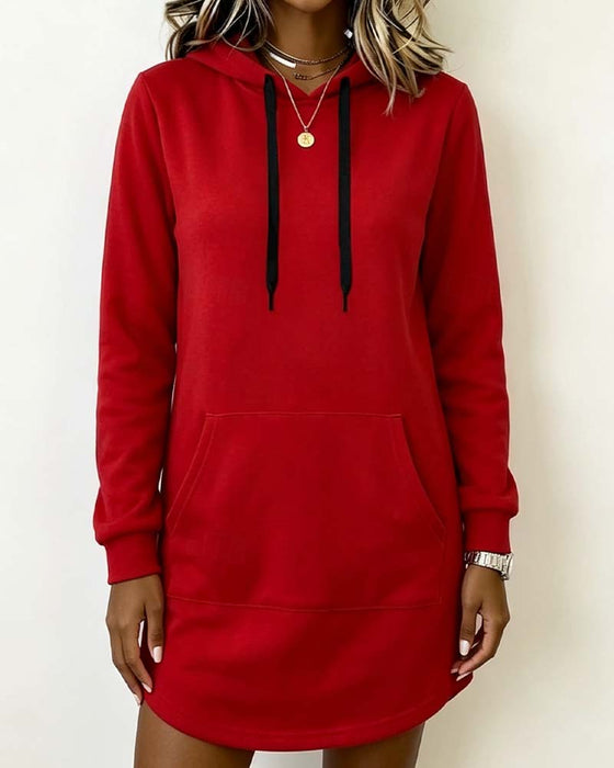 Sweatshirtjurk Effen Kleur Gebogen Zoom Capuchon