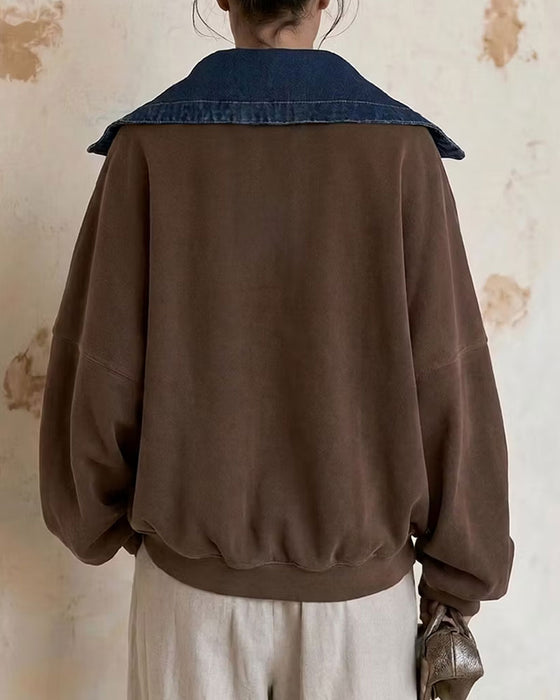 Sweatshirt Reverse Denim Patchwork Los