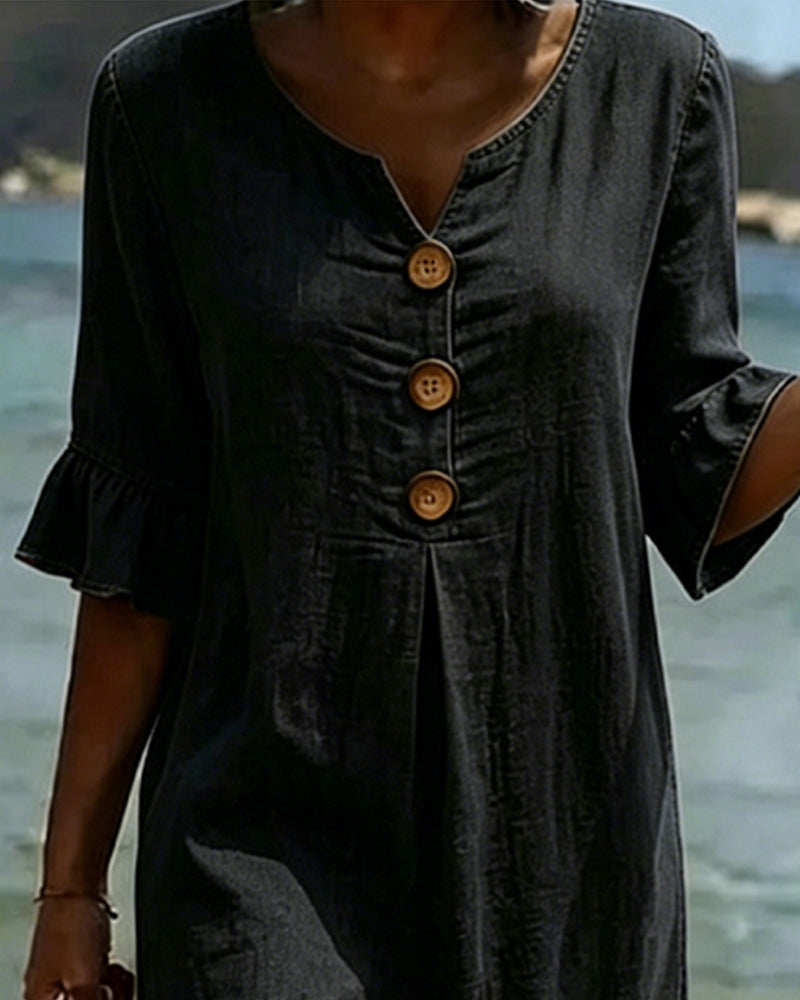 Jurk Lotus Blad Mouwen Jeans