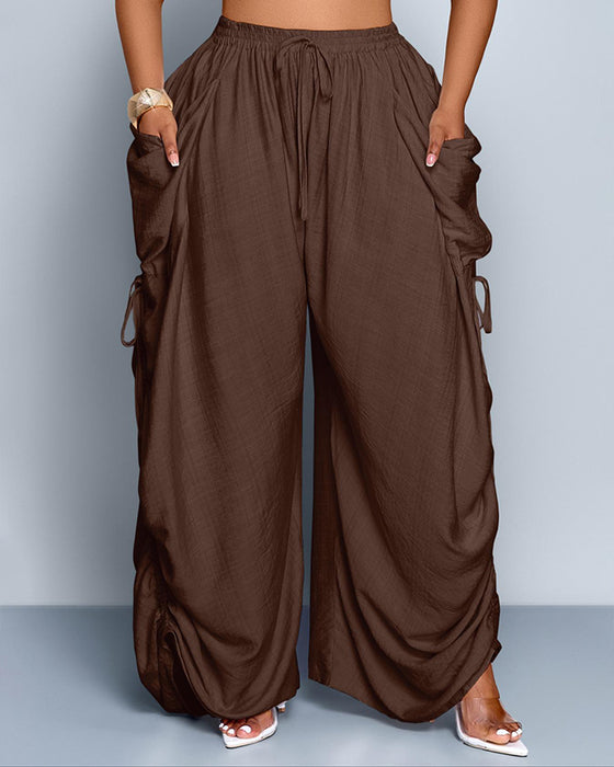 Broek Effen Geplisseerd Hoge Taille Wijd