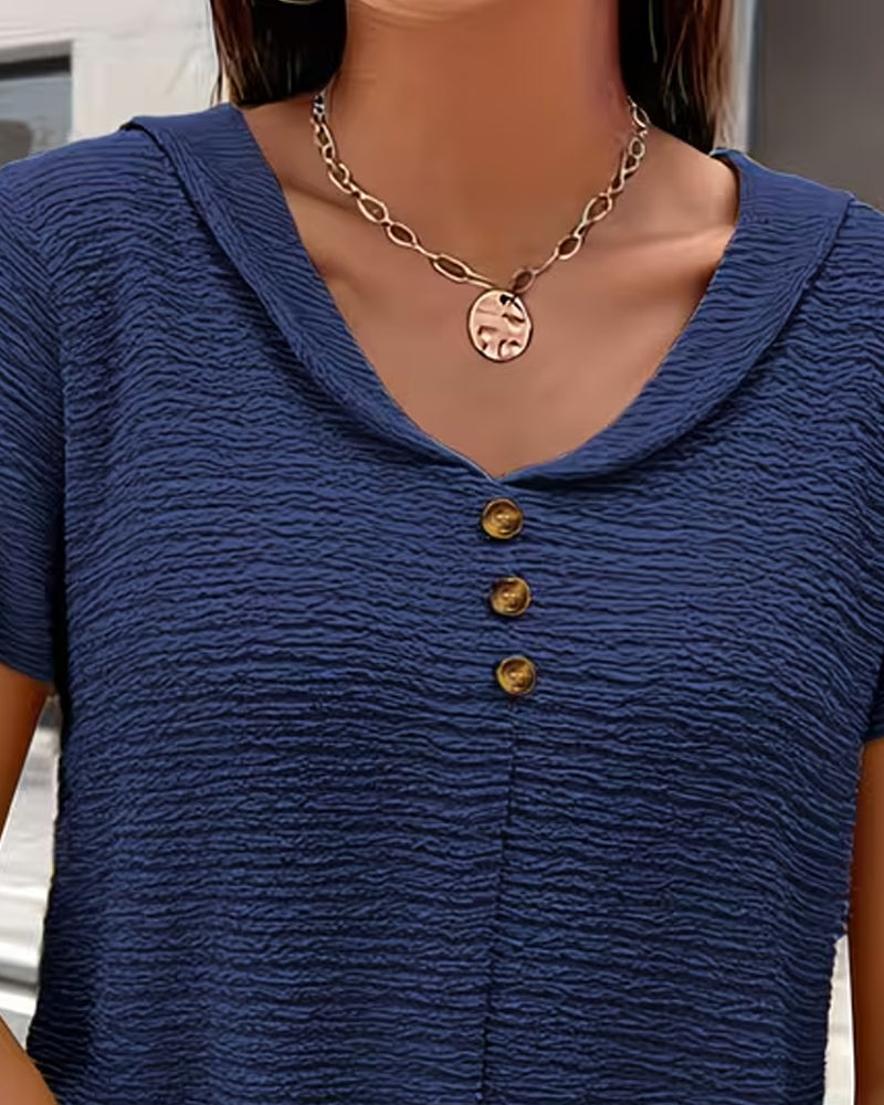 T-shirt Peter Pan Kraag Drie Knopen