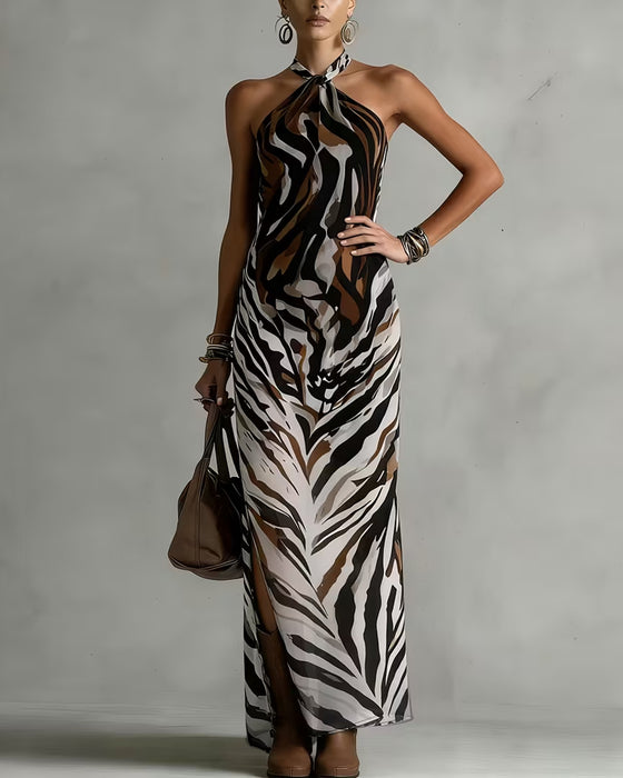 Jurken Zebra Halter Split Lang