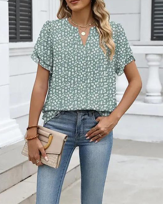 Blouse Bloemenprint Kleine V-Hals