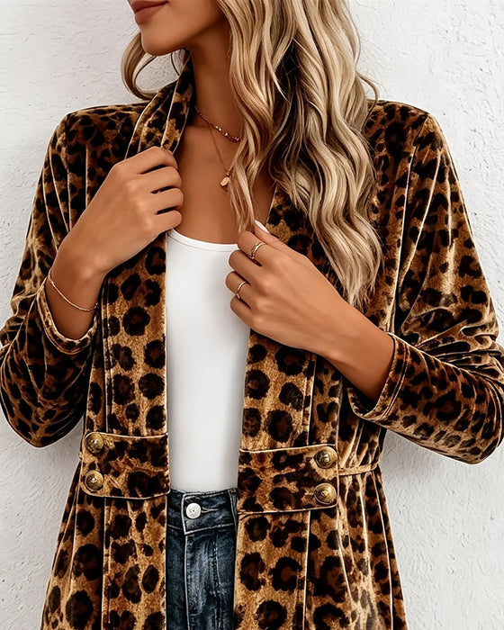 Jas Luipaardprint Midi-Lengte Cardigan