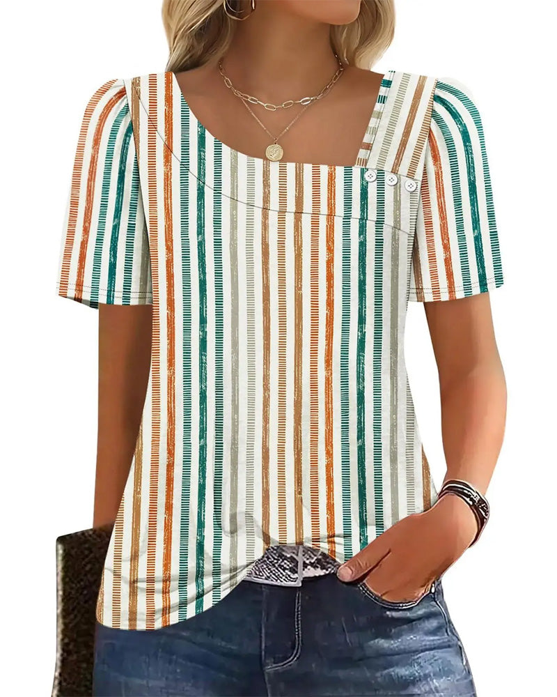 Blouse Gestreept Vierkante Hals Asymmetrisch