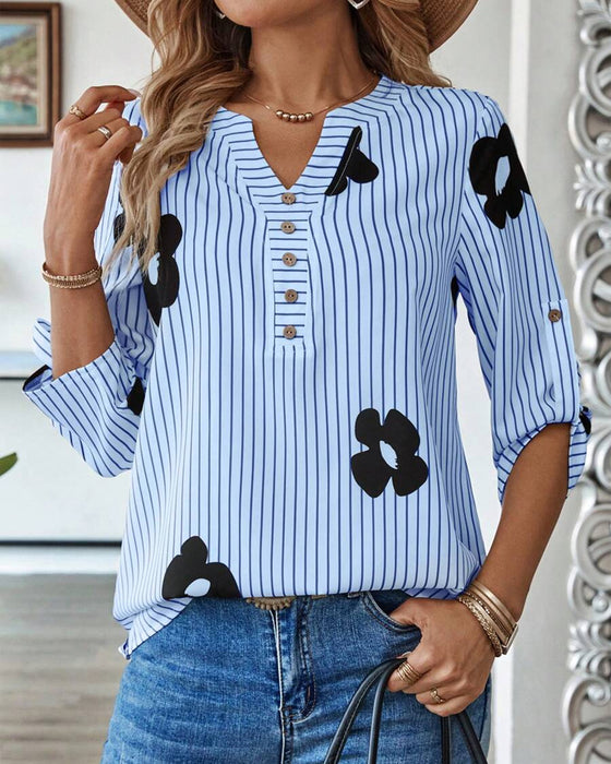 Shirt Gestreept Print V-Hals Mode