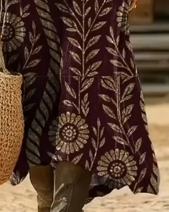 Jurk V-hals Bladprint