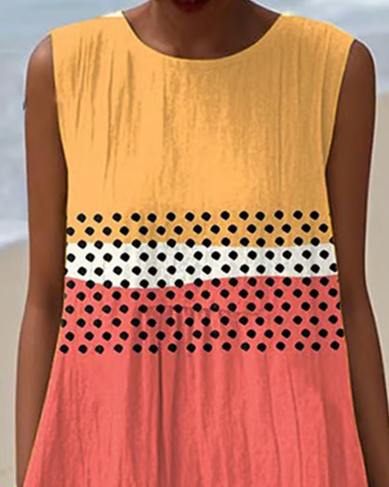 Jurk Stippen Ronde Hals Mouwloos