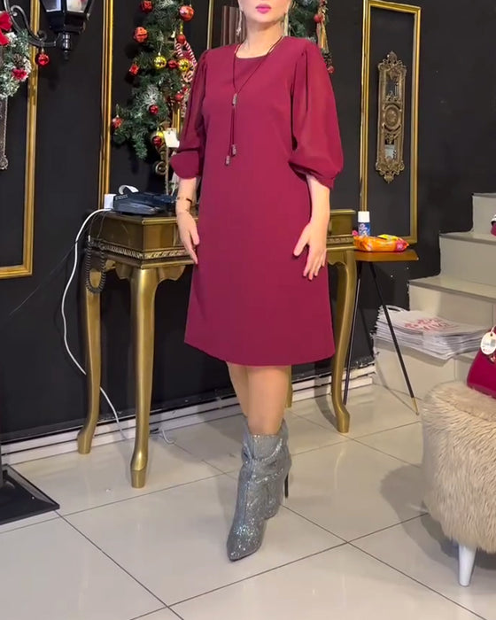 Jurk casual effen kleur lange mouw recht