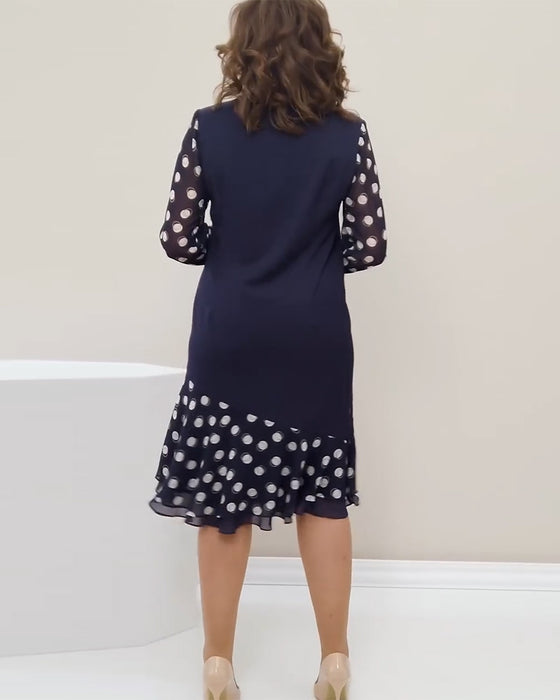Jurk Ronde Hals Lange Mouwen Polka Dot
