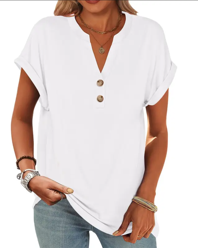 T-Shirt Effen V-Hals Korte Mouw