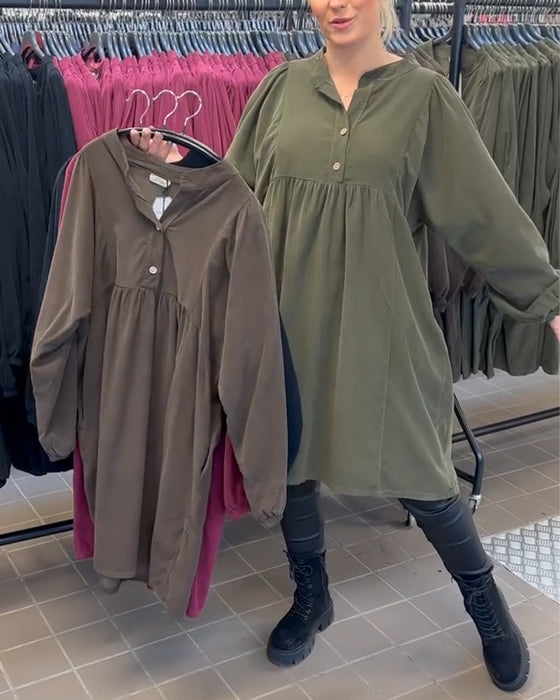 Geknoopte Jurk Met V-Hals En Lange Mouwen