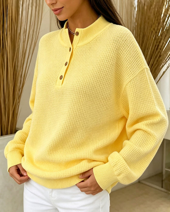 Blouse Hoge Hals Knoop Lange Mouw