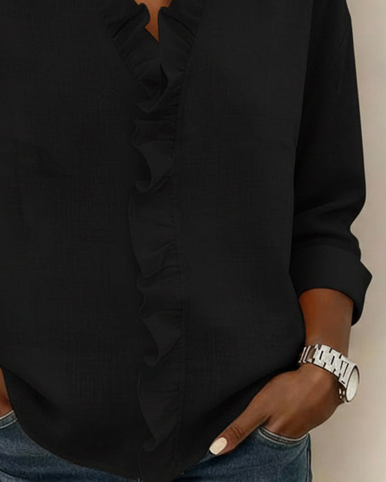 Blouse Ruffle V-Hals Lange Mouw