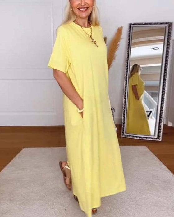 Jurk Casual Ronde Hals Effen Kleur Rechte