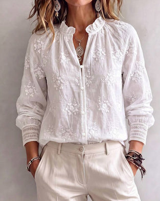Blouse Ruffle Rand Mandarin Kraag