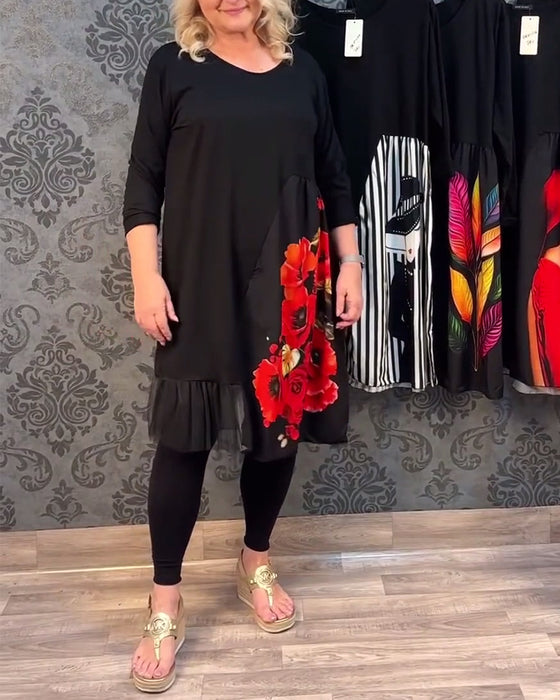 Casual jurk met mesh- en bloemenprint