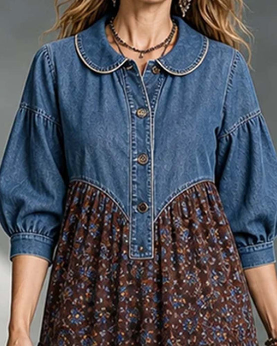 Jurk Overhemdkraag Patchwork