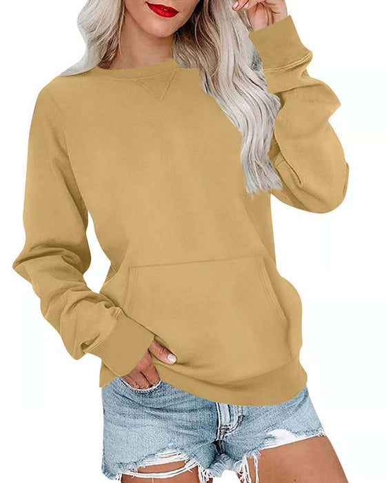 Sweatshirt Effen Rond Hals Lange Mouw Casual
