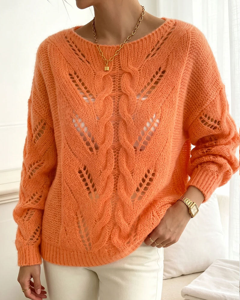 Pullover Ronde Hals Drop Schouder Uitsnede Effen Gebreid
