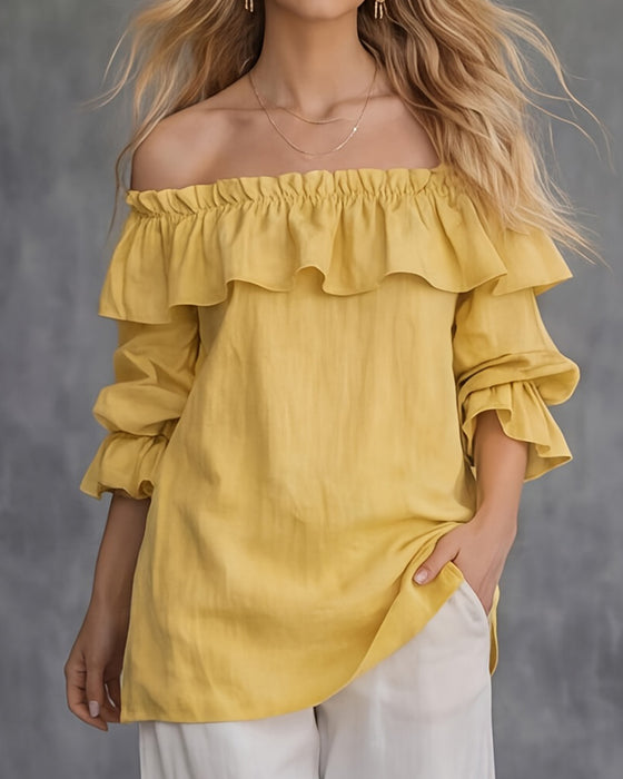 Blouse Off-Shoulder Ruffle Effen Los