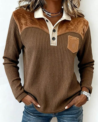 Sweatshirt Hemdkraag Wafel Patchwork
