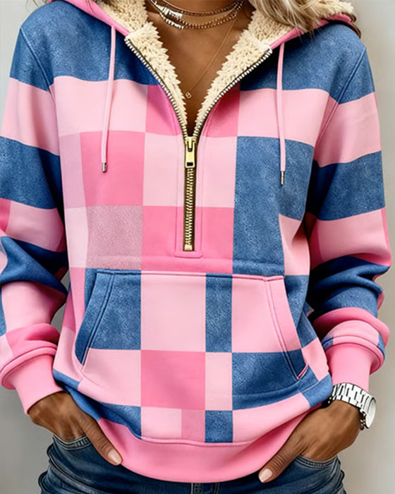 Trui Met Capuchon Halve Rits Fleecegevoerd