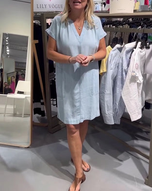 Jurk V-Hals Korte Mouw Denim Vrijblijvend