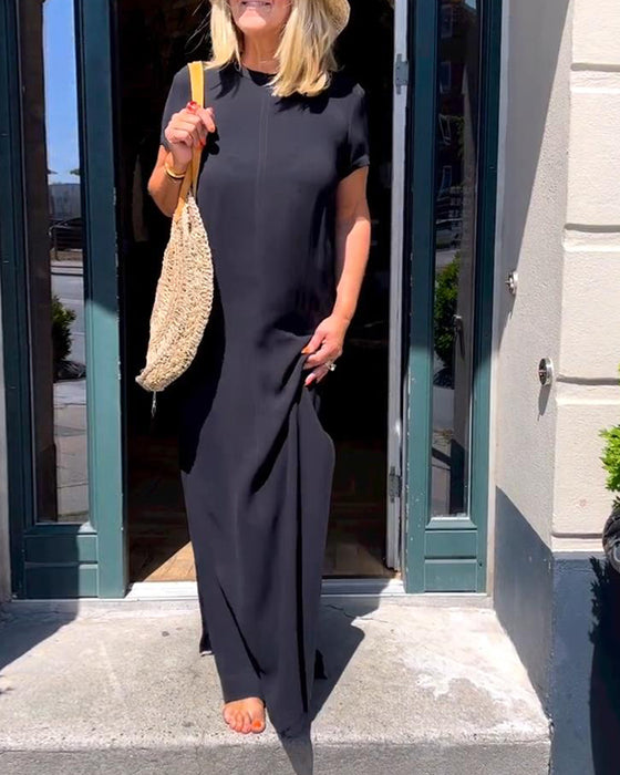 Elegante jurk met korte mouwen in effen kleur