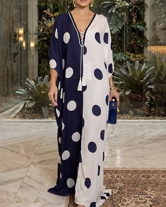 Jurk V-Hals Grote Polka Dot Casual