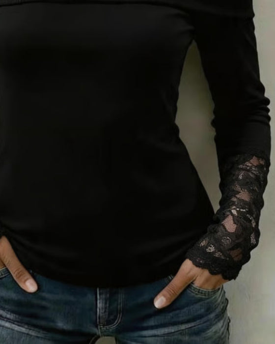 Blouse V-Hals Kant Paneel Slim