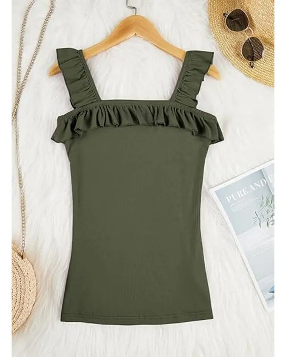 Cami Top Ruffle Rand Geribbeld