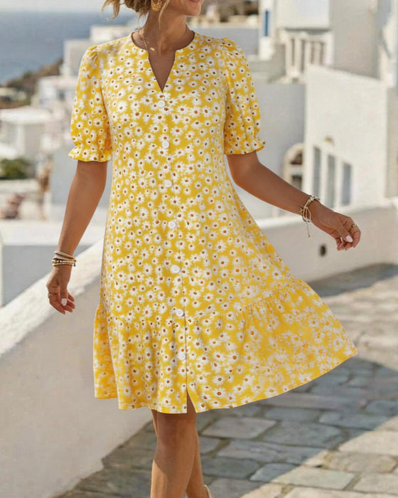 Jurken Daisy Print V-Hals