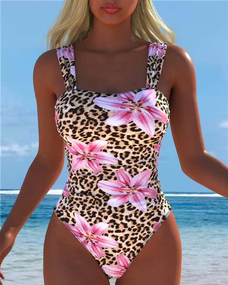 Een Delig Luipaard En Lelie Print
