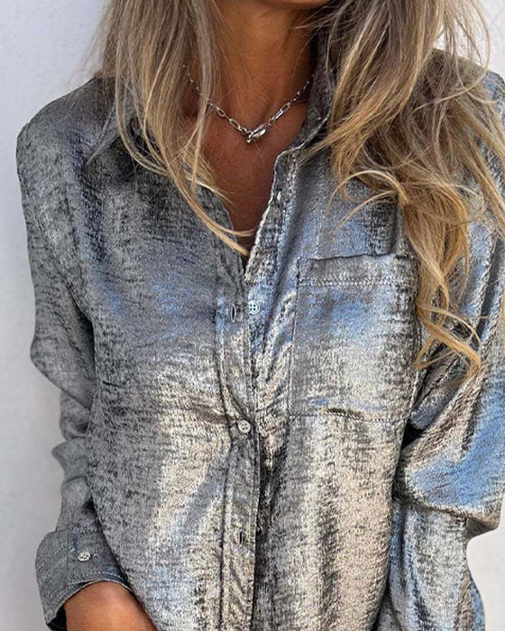 Blouse Lange Mouwen Fijne Shimmer Zak Knoopsluiting