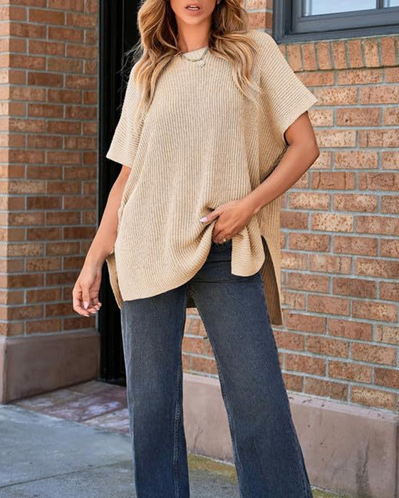 Pullover Effen Ronde Hals Vleermuismouw