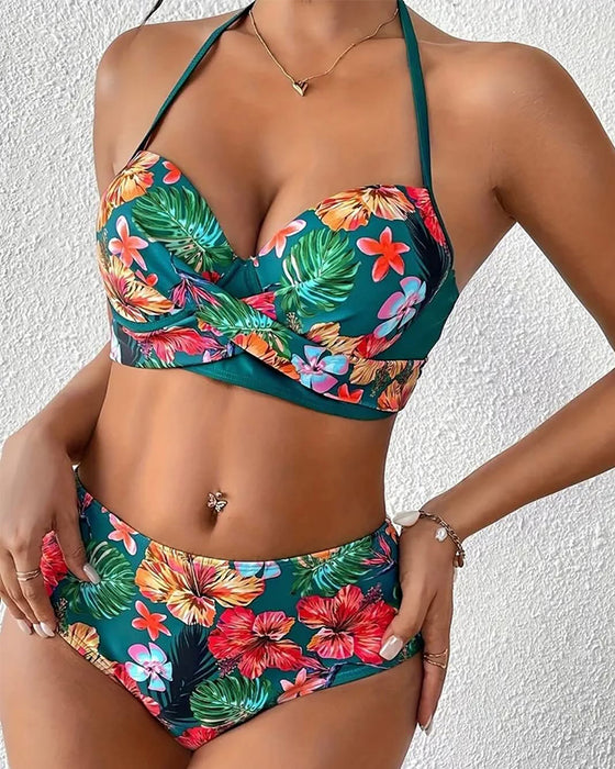 Badpak casual bloemenprint shorts driedelig