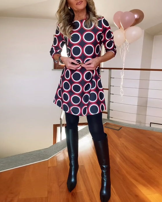 Ronde hals cirkel print casual jurk