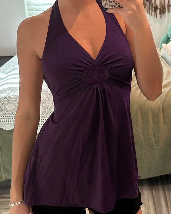 Tank Top Halter V-Hals Twist Effen