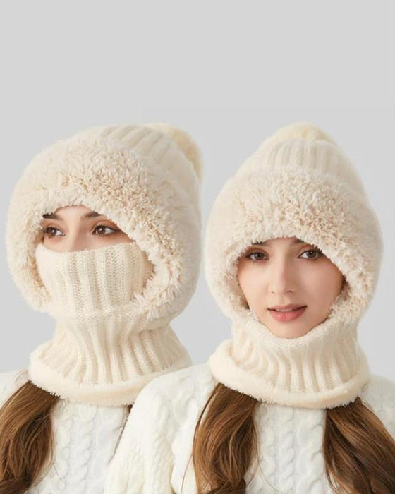 Women's Solid Color Pom Pom Decor Beanie Hat